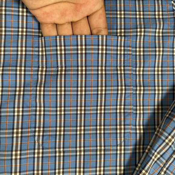 Peter Millar Shirt Men Size L Blue Plaid Long Sleeve Single Pocket Button Up EUC - Picture 3 of 9